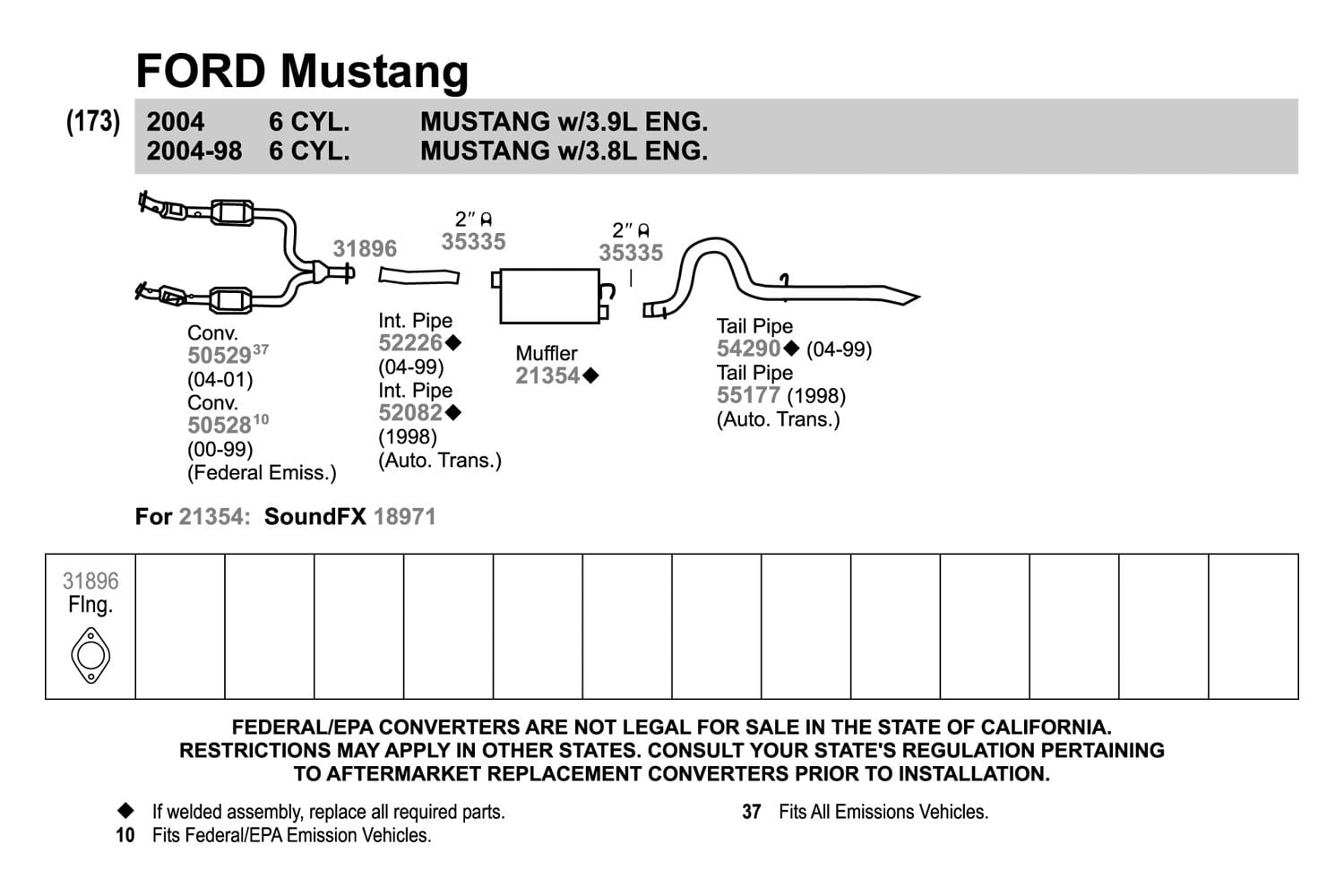 PÚST RÖR FO MUSTANG 98 AFTASTA 2,3L